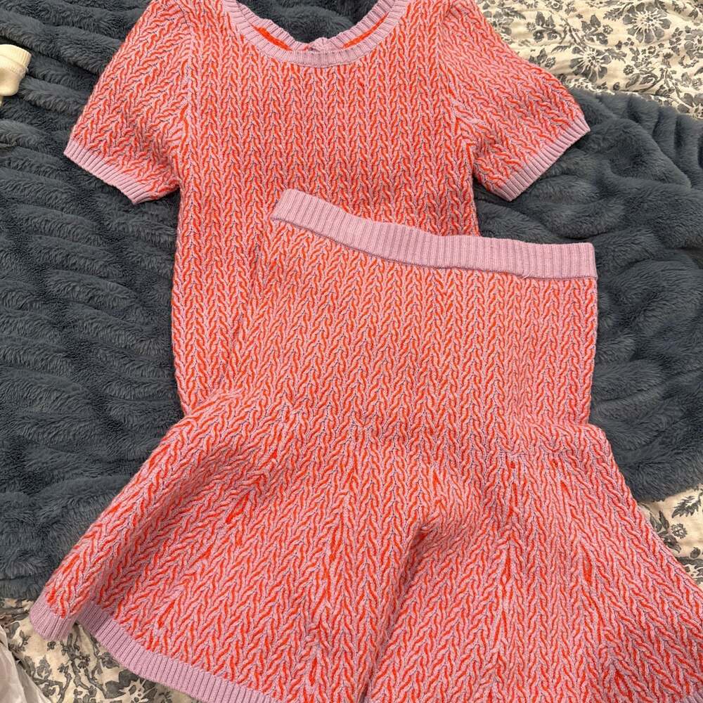 Anthropologie Maeve Colorblocked Knit Top and Skirt Set